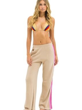 5 Stripe Wide Leg Sweatpant Sand